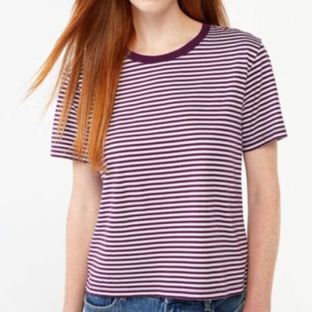 Free Assembly Women's Short Sleeve Crop Stripe Cotton Purple Box Tee size XS NWT